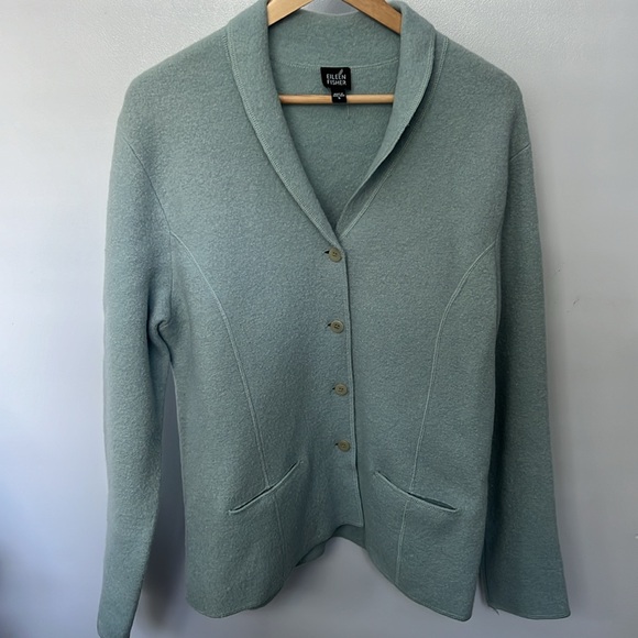 Eileen Fisher Jacket Blue Boiled Wool Button Front Sweater Coat Sz S Small - Picture 4 of 4